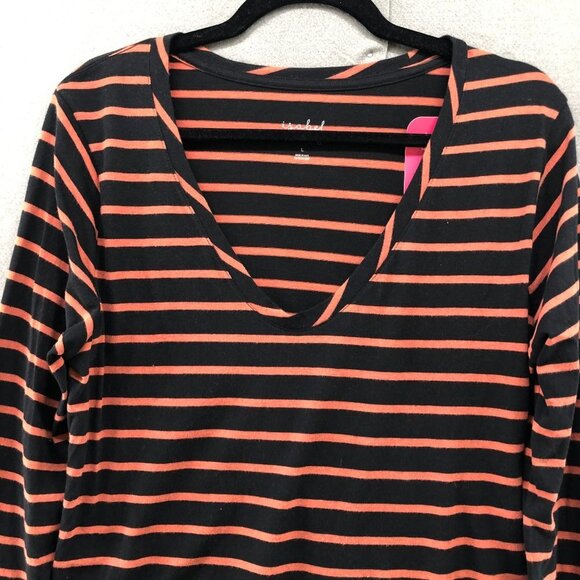 NWT Isabel Maternity Long Sleeve T Shirt Womens L V-Neck Black Orange Striped - Picture 4 of 12
